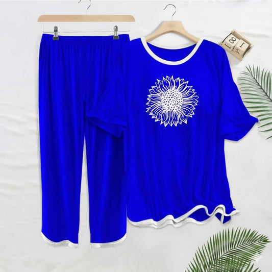 Women's Pajama Set with Sunflower Print