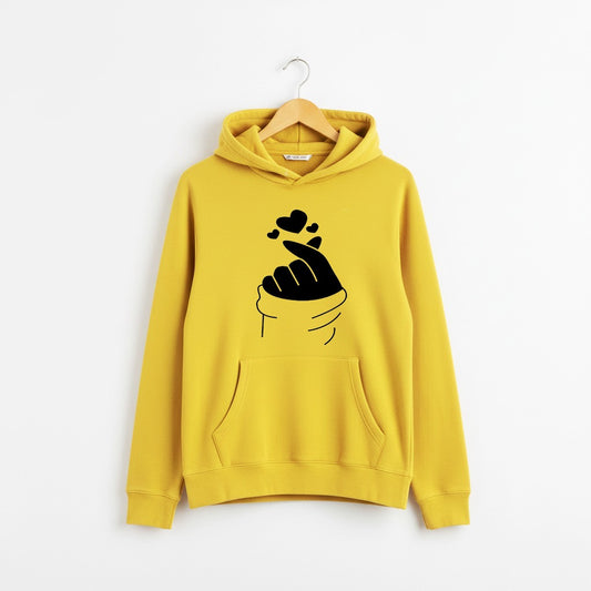 Women's Finger Heart Printed Hoodie with Kangaroo Pocket