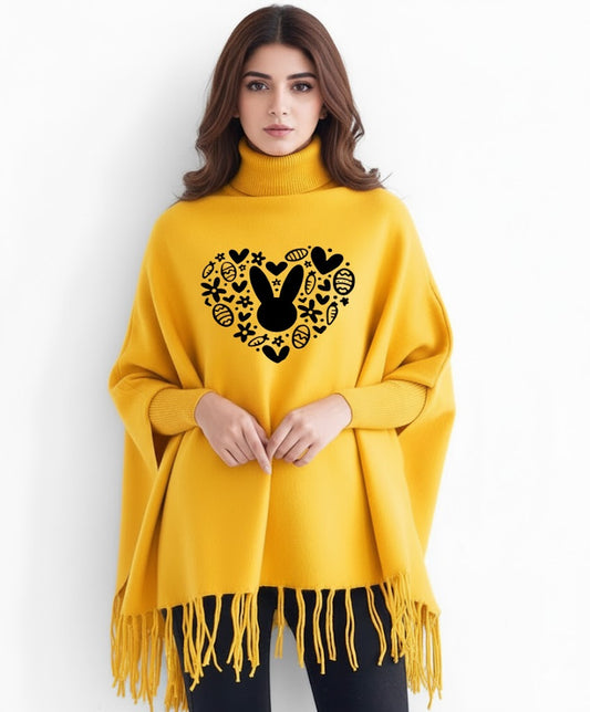 Heart Printed winter ponchun for women