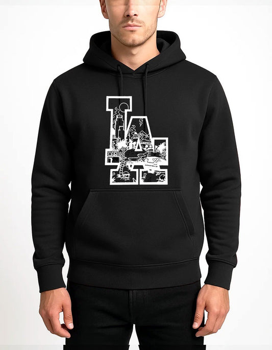 Men's Classic LA PRINT Hoodie with Kangaroo Pocket