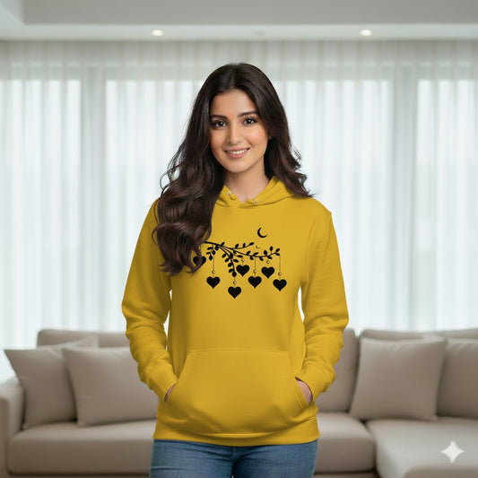 Women's Hanging Hearts Printed Hoodie with Kangaroo Pocket