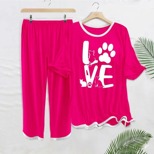 Women's Pajama Set with Love Print