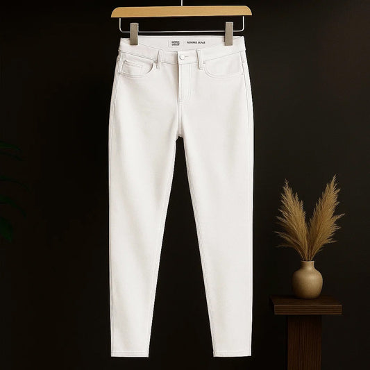 WHITE High-Waisted Slim-Fit Stretch Denim Jeans