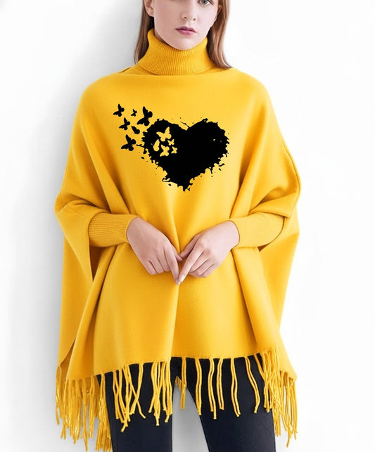 Butterflies Heart Printed winter ponchun for women