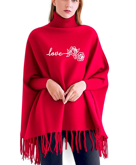 Love Flower Printed winter ponchun for women