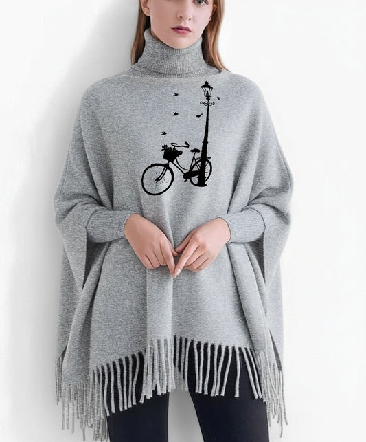 Bicycle Printed winter ponchun for women
