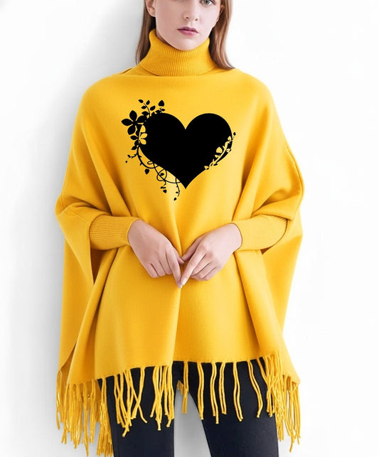 Flower Heart Printed winter ponchun for women