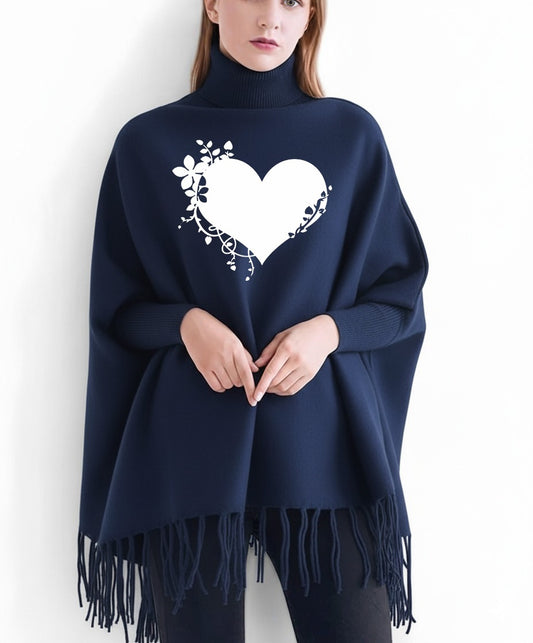 Flower Heart Printed winter ponchun for women