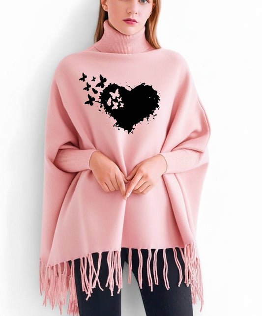 Butterflies Heart Printed winter ponchun for women