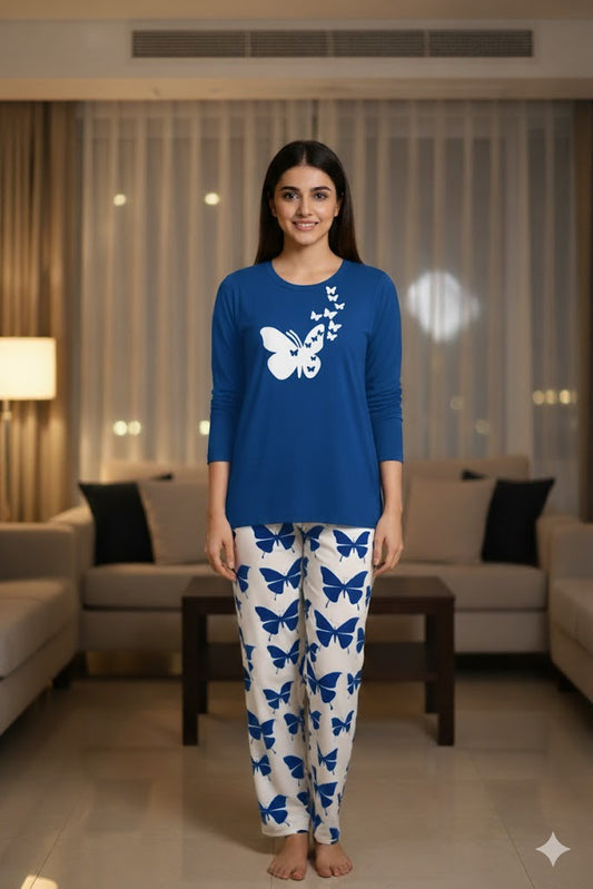 Butterflies Printed Nightwear Set with Butterfly Printed Trousers