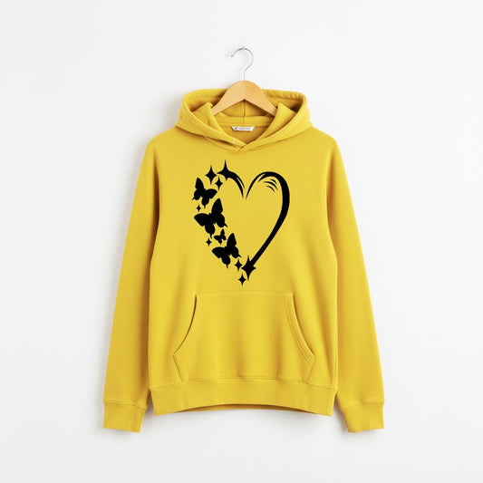 Women's Butterflies Heart Printed Hoodie with Kangaroo Pocket