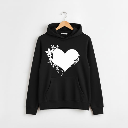 Women's Heart Printed Hoodie with Kangaroo Pocket