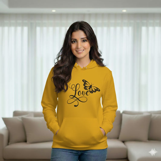 Women's Love Printed Hoodie with Kangaroo Pocket