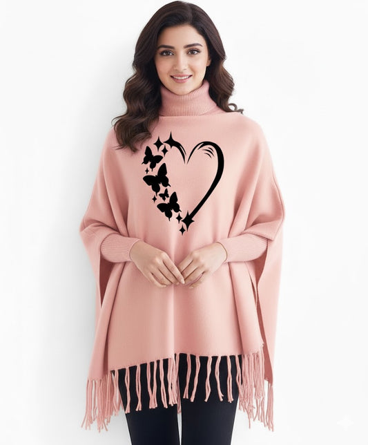 Butterfly Heart Printed winter ponchun for women