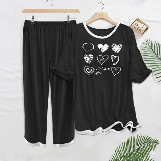 Women's Pajama Set with Hearts Print