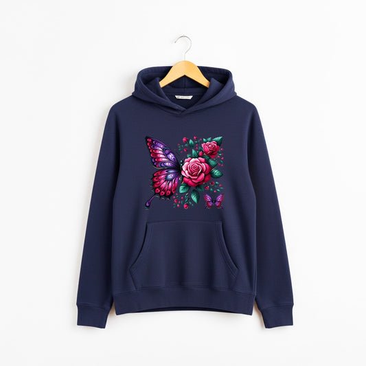 Navy Butterfly and Rose Hoodie