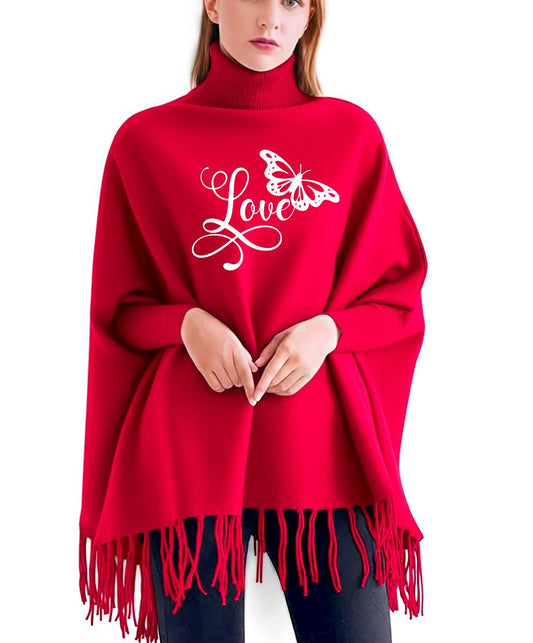 Love Butterfly Printed winter ponchun for women