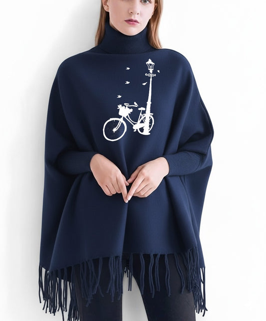 Bicycle Printed winter ponchun for women