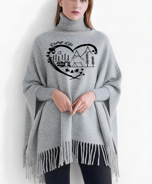 winter printed  ponchun for women